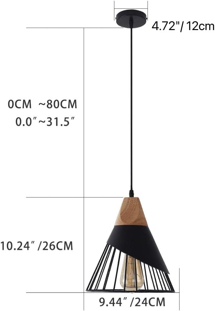 Black Farmhouse Pendant Light with Wood,Modern Wood & Metal Pendant Lighting,Adjustable Height Hanging Ceiling Light Fixture for Kitchen Island Dining Room Bedroom Hallway