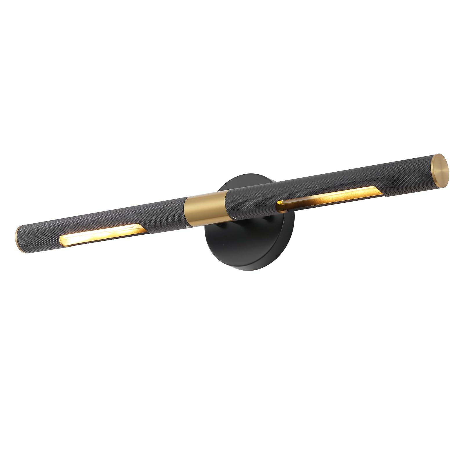 Modern Picture Light 19 inches Brushed Brass Gold Black Wall Sconce with Knurled Texture Cylinder Metal Shades Rotatable 360°Indoor Wall Lighting Fixture for Bathroom Vanity Lights Bedroom