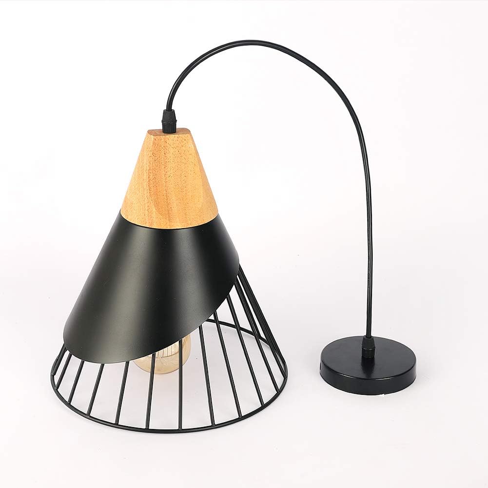 Black Farmhouse Pendant Light with Wood,Modern Wood & Metal Pendant Lighting,Adjustable Height Hanging Ceiling Light Fixture for Kitchen Island Dining Room Bedroom Hallway