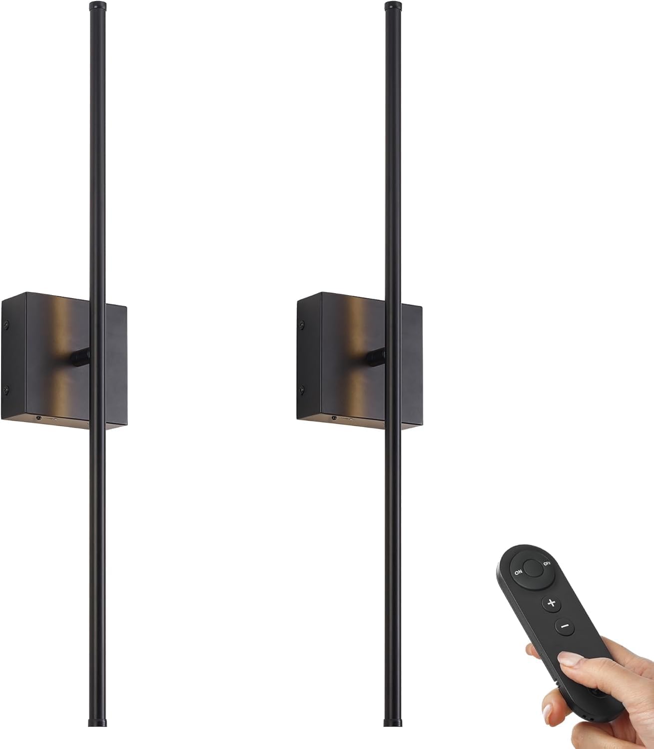 KARTOOSH 28.3 Inch Wall Sconces Battery Operated for Bedroom Hallway, Rechargeable Wireless Wall Lamp Set of 2, 3000K Warm White Dimmable Wall Light w/Remote Timer Memory Indoor Sconce Decor, Black