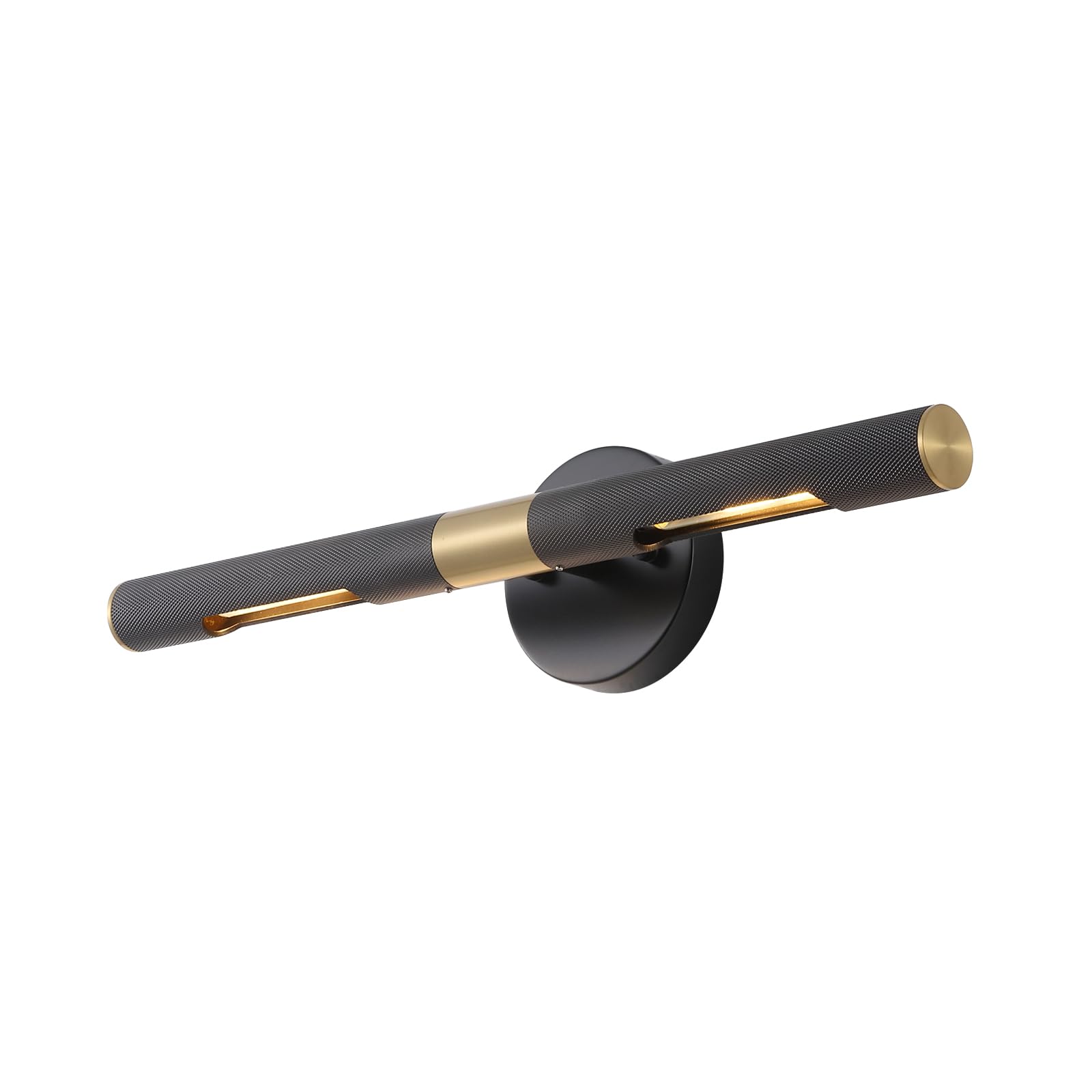 Modern Picture Light 19 inches Brushed Brass Gold Black Wall Sconce with Knurled Texture Cylinder Metal Shades Rotatable 360°Indoor Wall Lighting Fixture for Bathroom Vanity Lights Bedroom