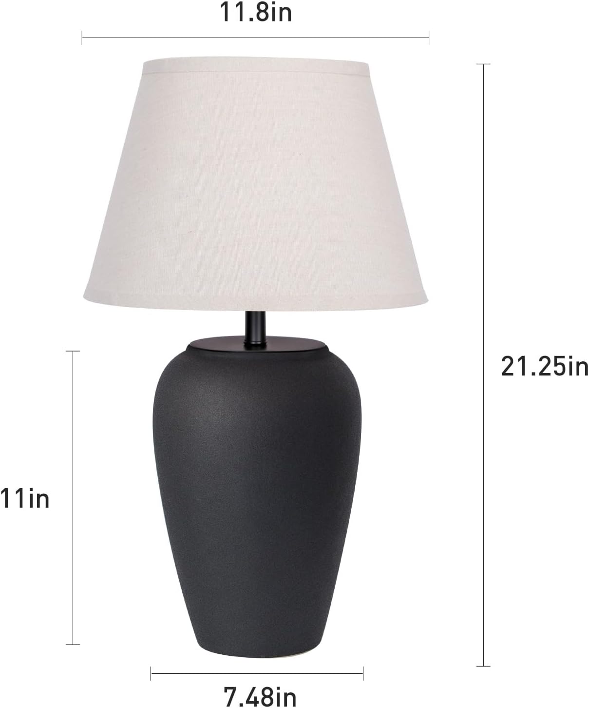 YEPDIN Ceramic Pot Table Lamp 21.25 inch Compact Frosted Nightstand Lamp, Tapered Fabric Shade Bedside, Ceramic Decorative for Living Room Bedroom House Office Entryway, TL3