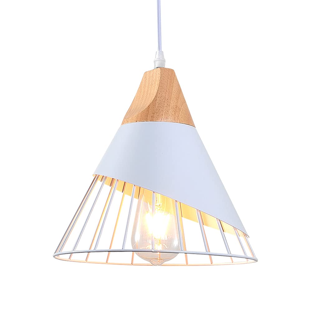 Black Farmhouse Pendant Light with Wood,Modern Wood & Metal Pendant Lighting,Adjustable Height Hanging Ceiling Light Fixture for Kitchen Island Dining Room Bedroom Hallway