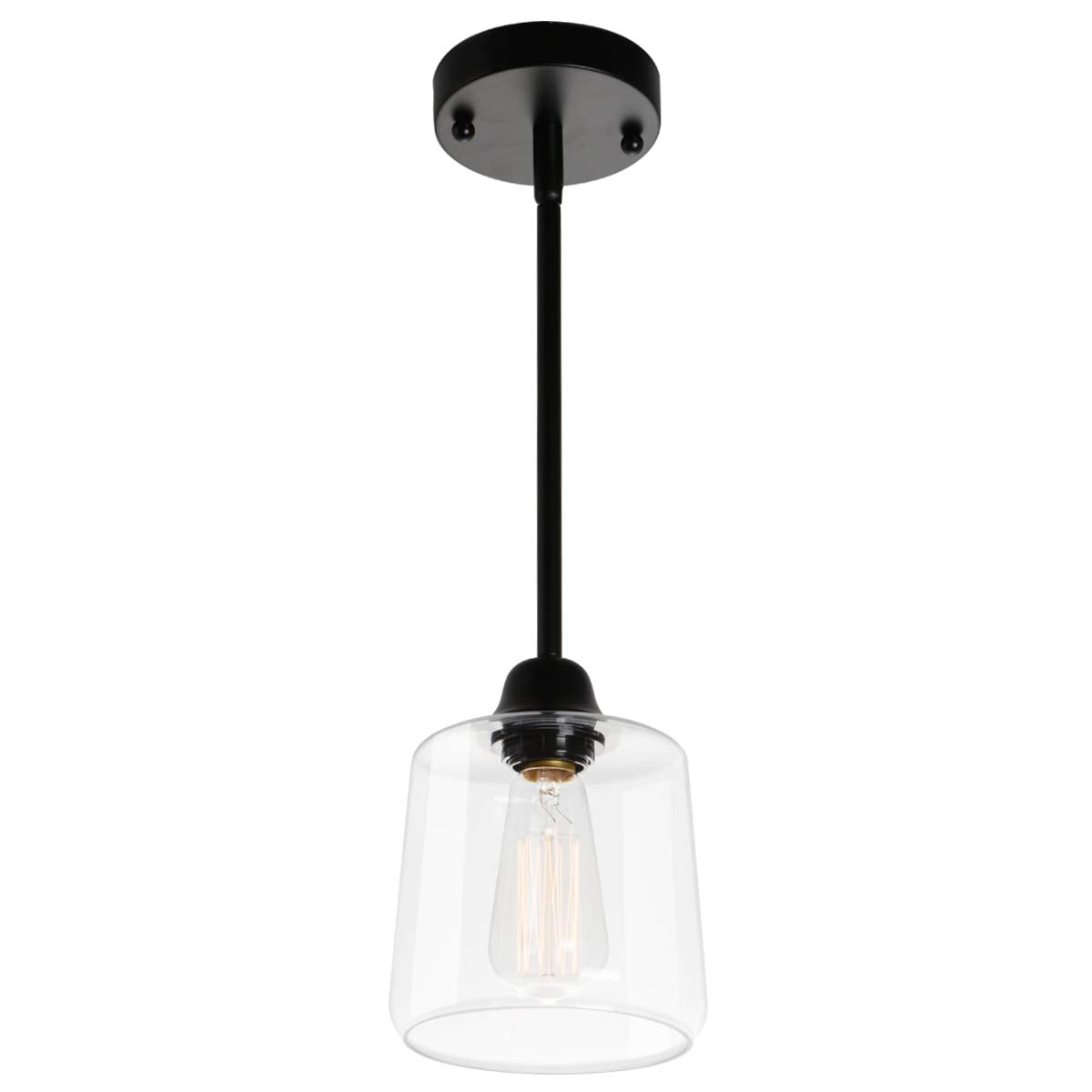 VILUXY Black Pendant Lights Kitchen Island Farmhouse Seeded Glass 1-Light Dining Room Pendant Lamp Fixtures Metal Cage Hanging Lights for Over Sink