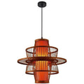 Traditional Antique Pendant Light Chinese Bamboo Cage Hanging Ceiling Lamp with Red Imitation Parchment Lampshade Large Wicker Restaurant Cafe Corridor Decor Light Fixture 17.7"