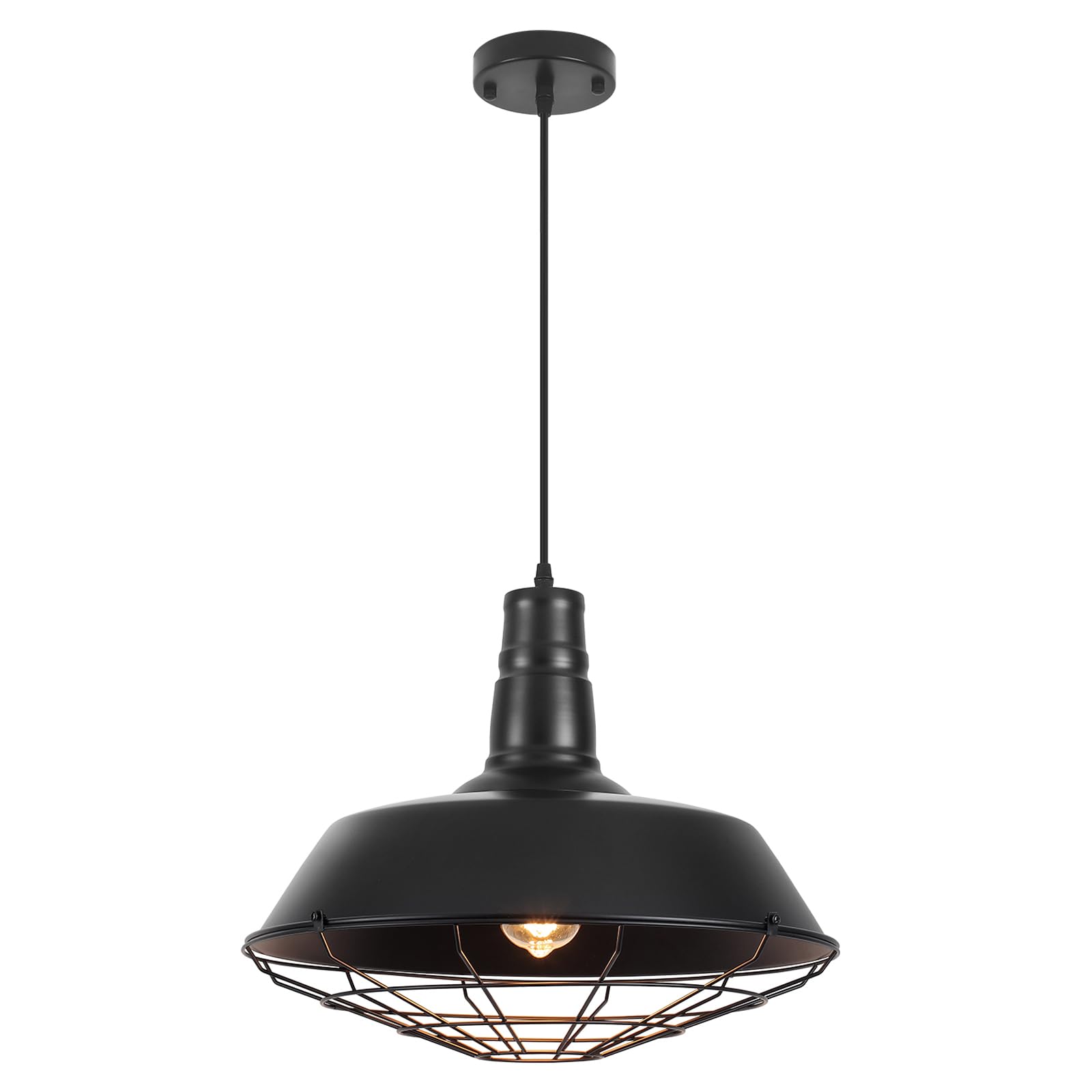 Brass Industrial Pendant Lights 2 Packs, 18.1 Inch Oversized Farmhouse Vintage Pendant Light, Black and Brass Barn Pendant Light with Wire Cage, Island Pendant Lights for Kitchen Warehouse
