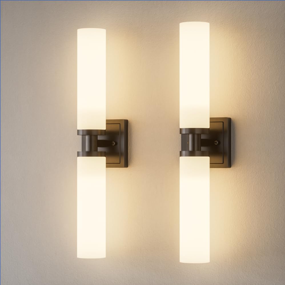Black Wall Sconces Set of Two, Modern Bathroom Sconce with Frosted Glass, Hardwired Wall Light Fixtures for Bathroom Living Room Bedroom Hallway (Bulbs Not Included)
