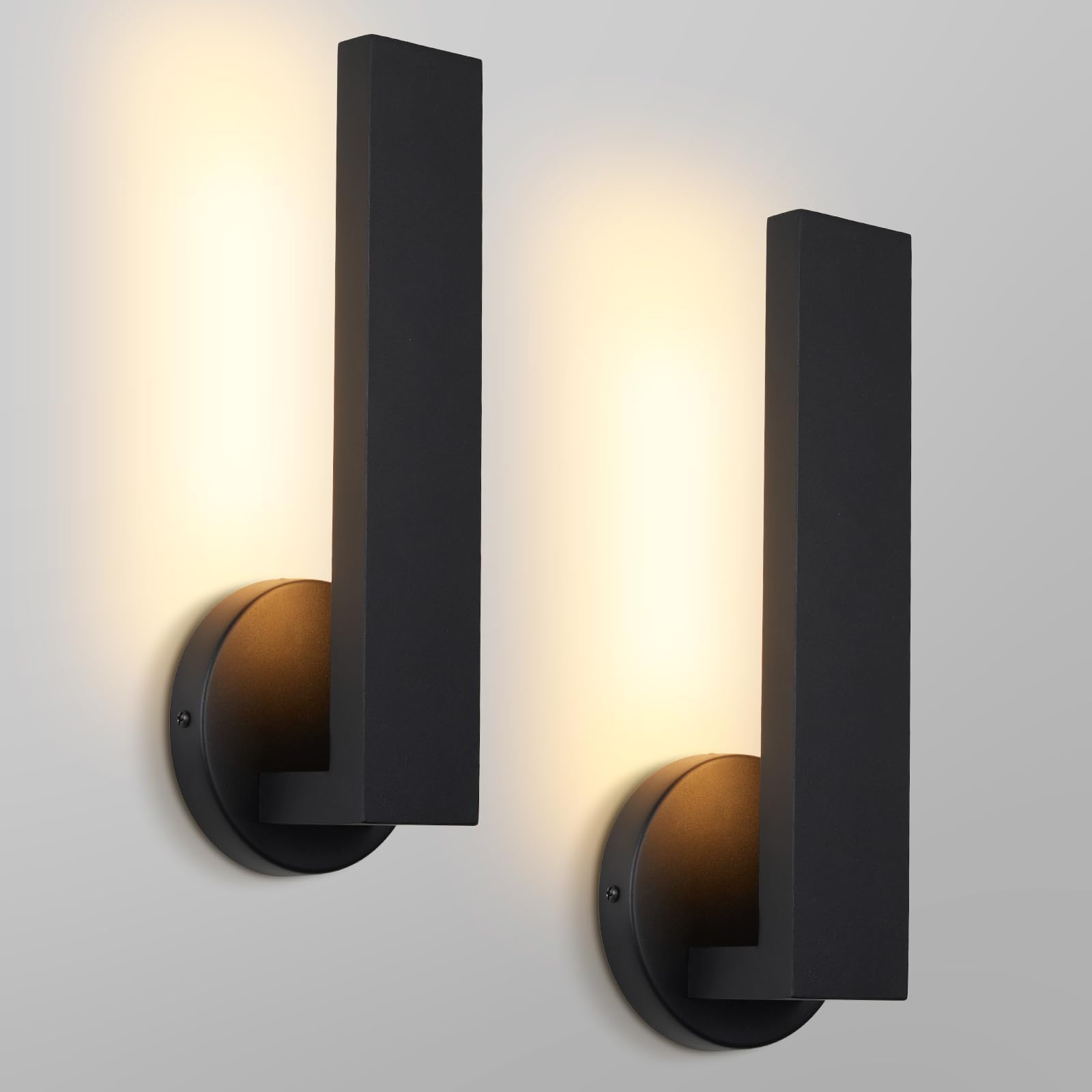 Set of 2 18W Matte Black Aluminum Waterproof LED Wall Sconces, Hardwired Indoor Outdoor Wall Lights for Bedroom Bathroom Porch Stairway Office Living Room