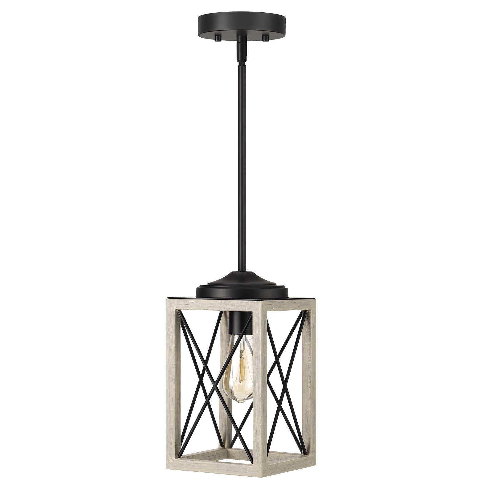 DEWENWILS Farmhouse Pendant Light, Metal Hanging Light Fixture with Wooden Grain Finish, 48 Inch Adjustable Pipes for Flat and Slop Ceiling, Kitchen Island, Bedroom, Dining Hall, E26 Base