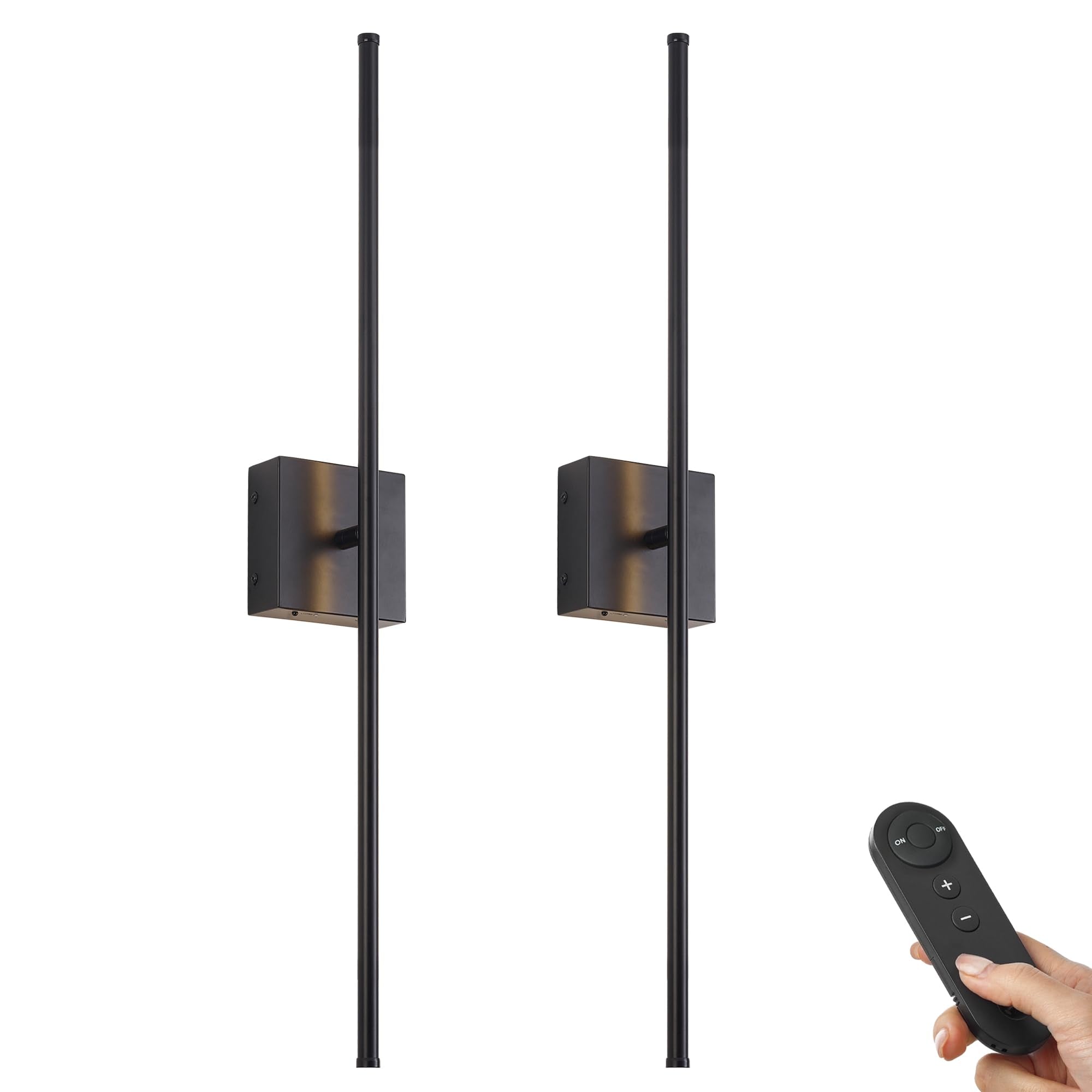 KARTOOSH 28.3 Inch Wall Sconces Battery Operated for Bedroom Hallway, Rechargeable Wireless Wall Lamp Set of 2, 3000K Warm White Dimmable Wall Light w/Remote Timer Memory Indoor Sconce Decor, Black