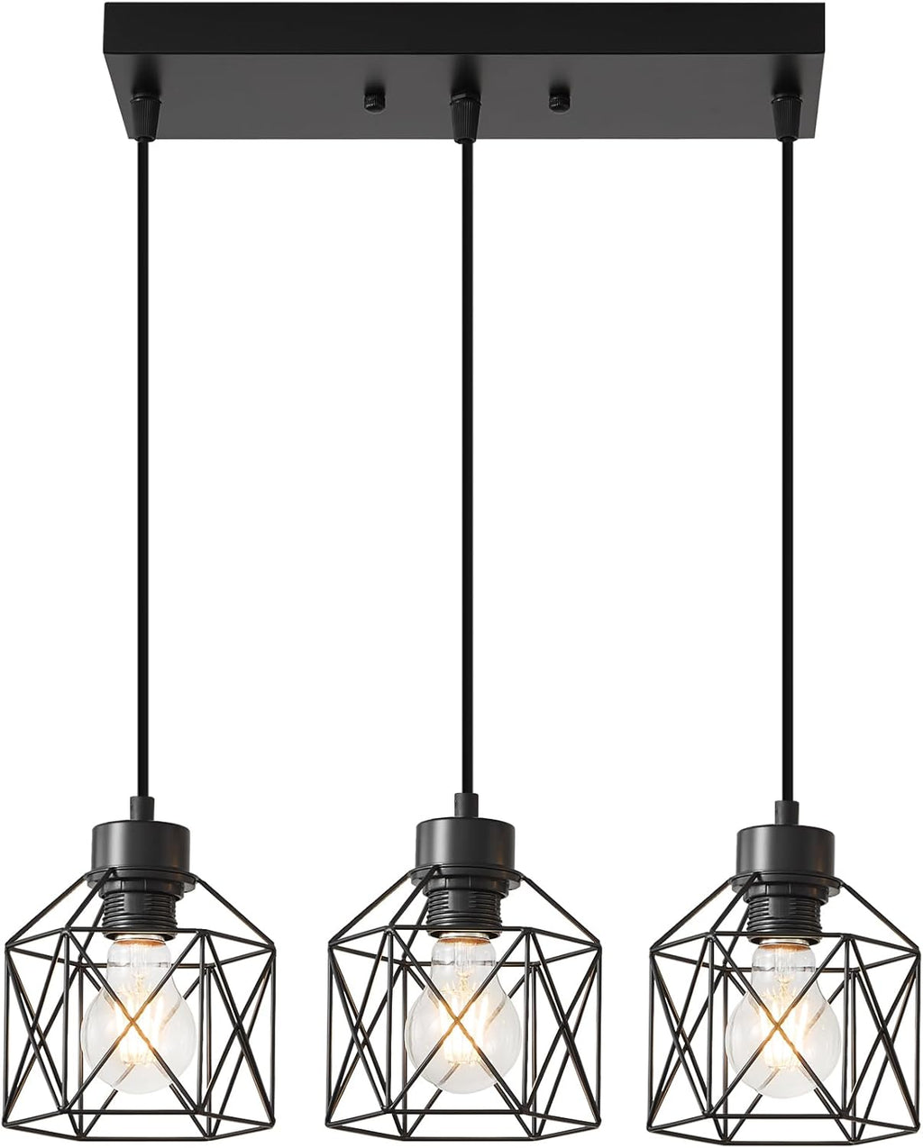 4-Light Hanging Pendant Light Fixtures, Farmhouse Kitchen Island Light Fixture, Industrial Hanging Pendant Lighting for Dining Room Bedroom Hallway, Black Metal Cage Pendant Lamp, E26 Base
