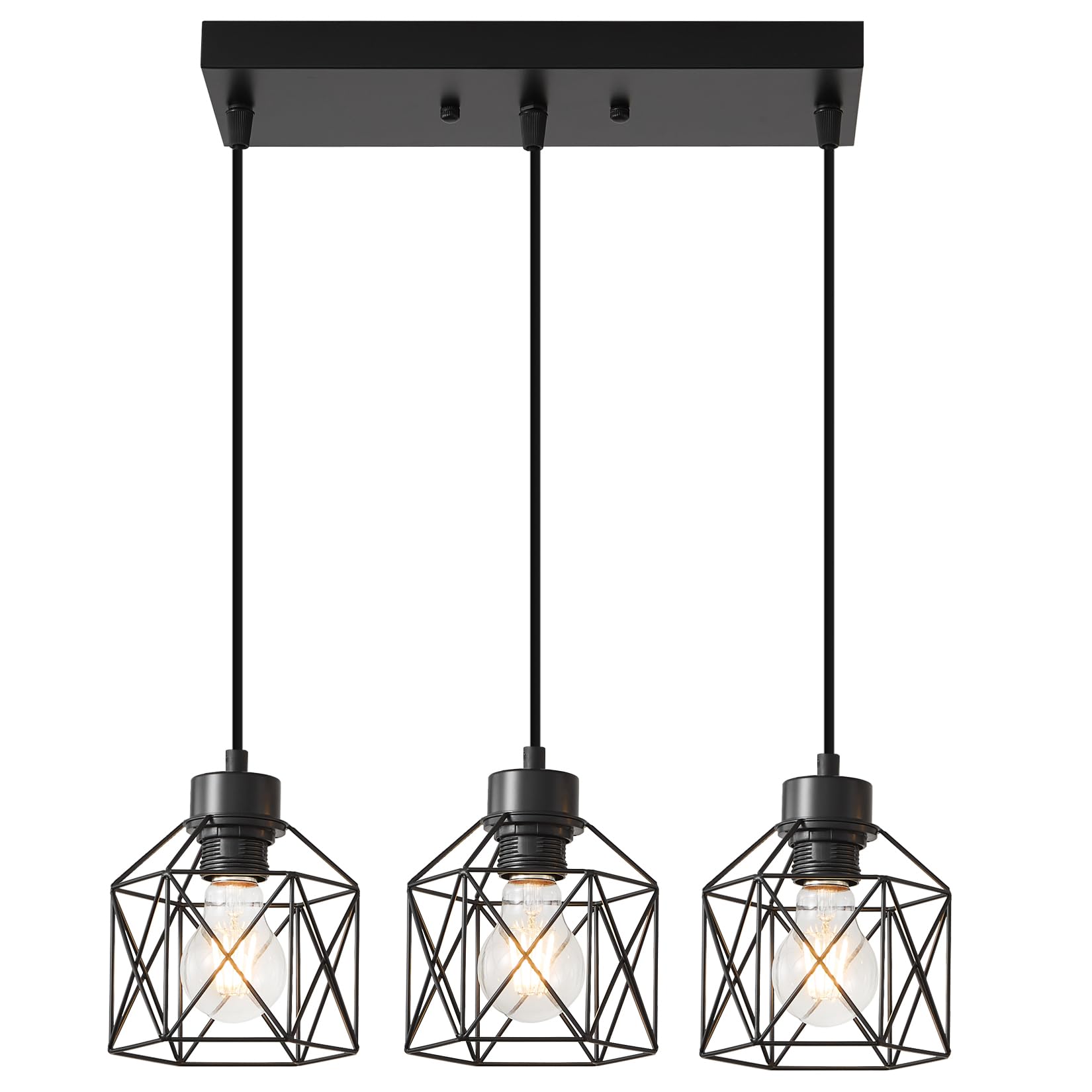 4-Light Hanging Pendant Light Fixtures, Farmhouse Kitchen Island Light Fixture, Industrial Hanging Pendant Lighting for Dining Room Bedroom Hallway, Black Metal Cage Pendant Lamp, E26 Base