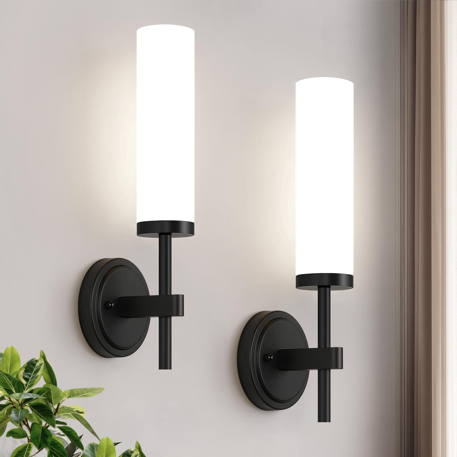 Hardwired Wall Sconces Set of Two, Matte Black Bathroom Sconces with Clear Glass, Modern Wall Light Fixtures for Bathroom Mirror Vanity, Living Room, Bedroom, Hallway, Stairway, Cabinet, Foyer
