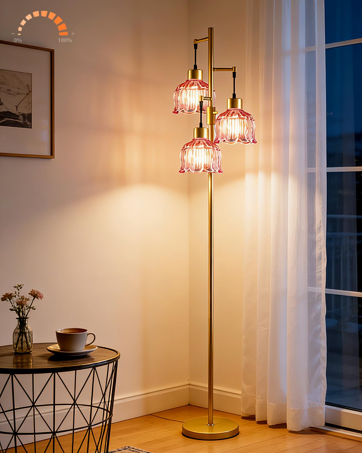 3 Globe Dimmable Tripod Floor Lamp, Mid Century Standing Lamps with 3Pcs 3000K Bulbs Included, Modern Tall Lamp for Living Room Bedroom Office-Gold