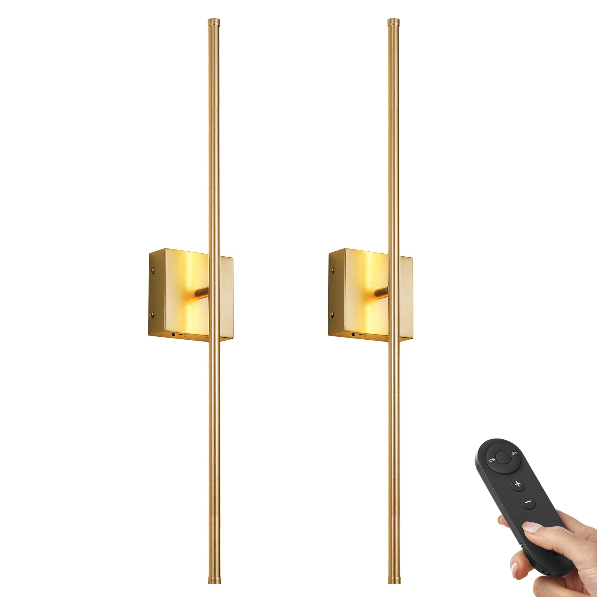 KARTOOSH 28.3 Inch Wall Sconces Battery Operated for Bedroom Hallway, Rechargeable Wireless Wall Lamp Set of 2, 3000K Warm White Dimmable Wall Light w/Remote Timer Memory Indoor Sconce Decor, Black
