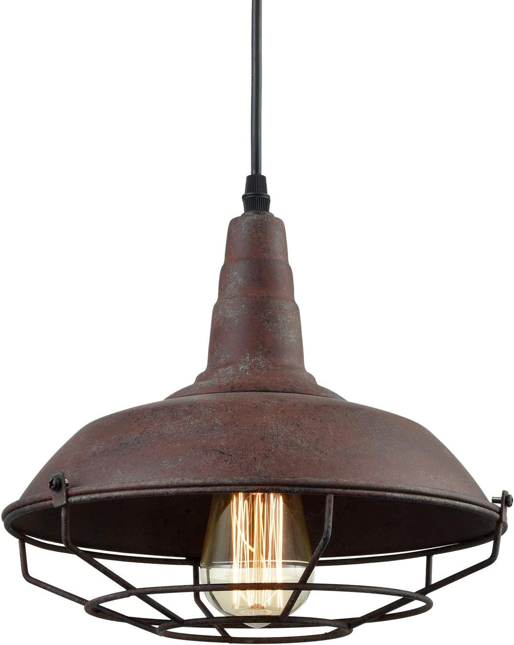 DAYCENT Barn Style Pendant Light Farmhouse Caged Pendant Lighting Industrial Metal Wire Hanging Pendant Light Barn Pendant Light Fixtures for Kitchen Island Hallway Foyer, Rust Finish