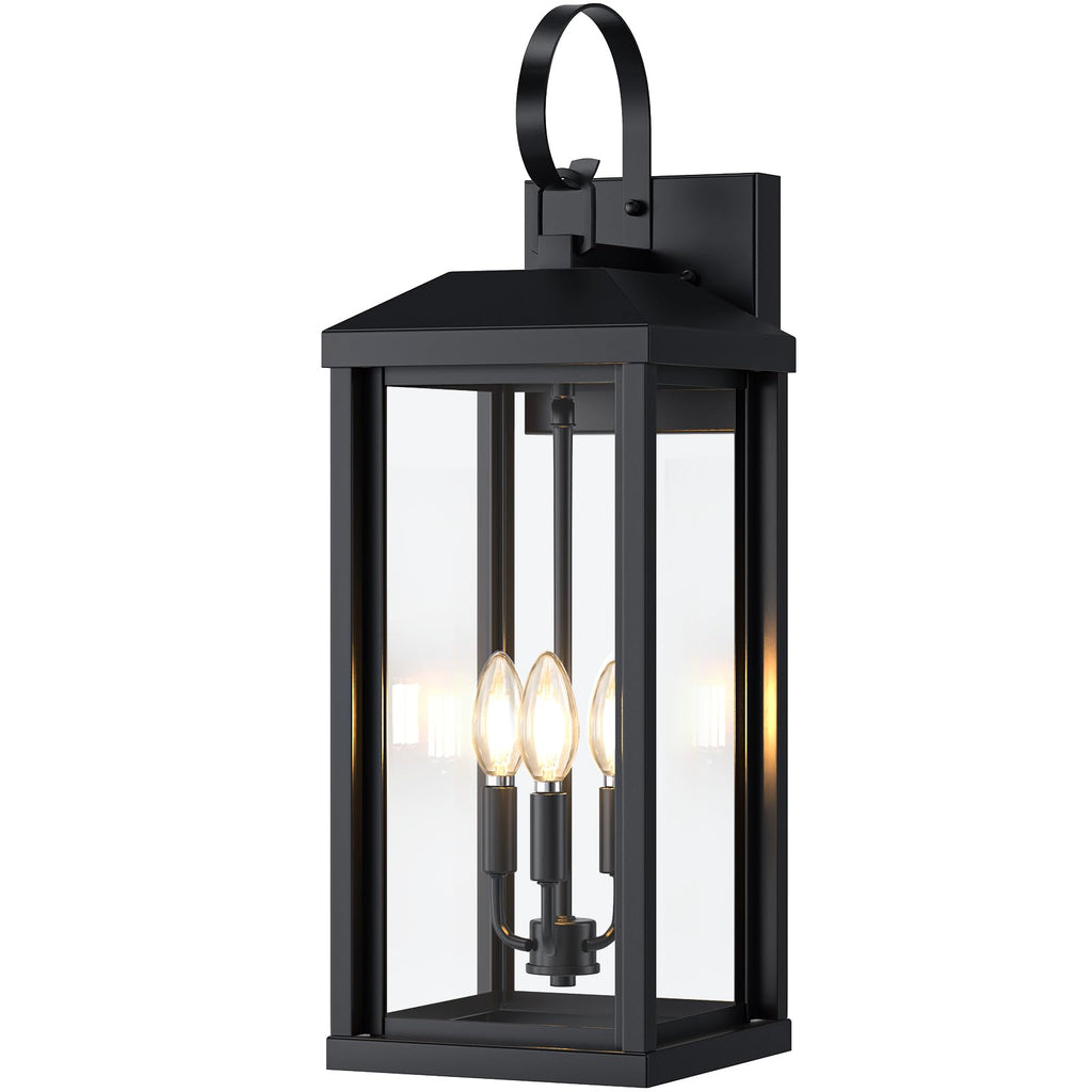 2-Pack 17" Black Modern Farmhouse Waterproof Outdoor Wall Sconces, Anti-Rust Clear Glass Porch Coach Lights for Garage & House Exterior