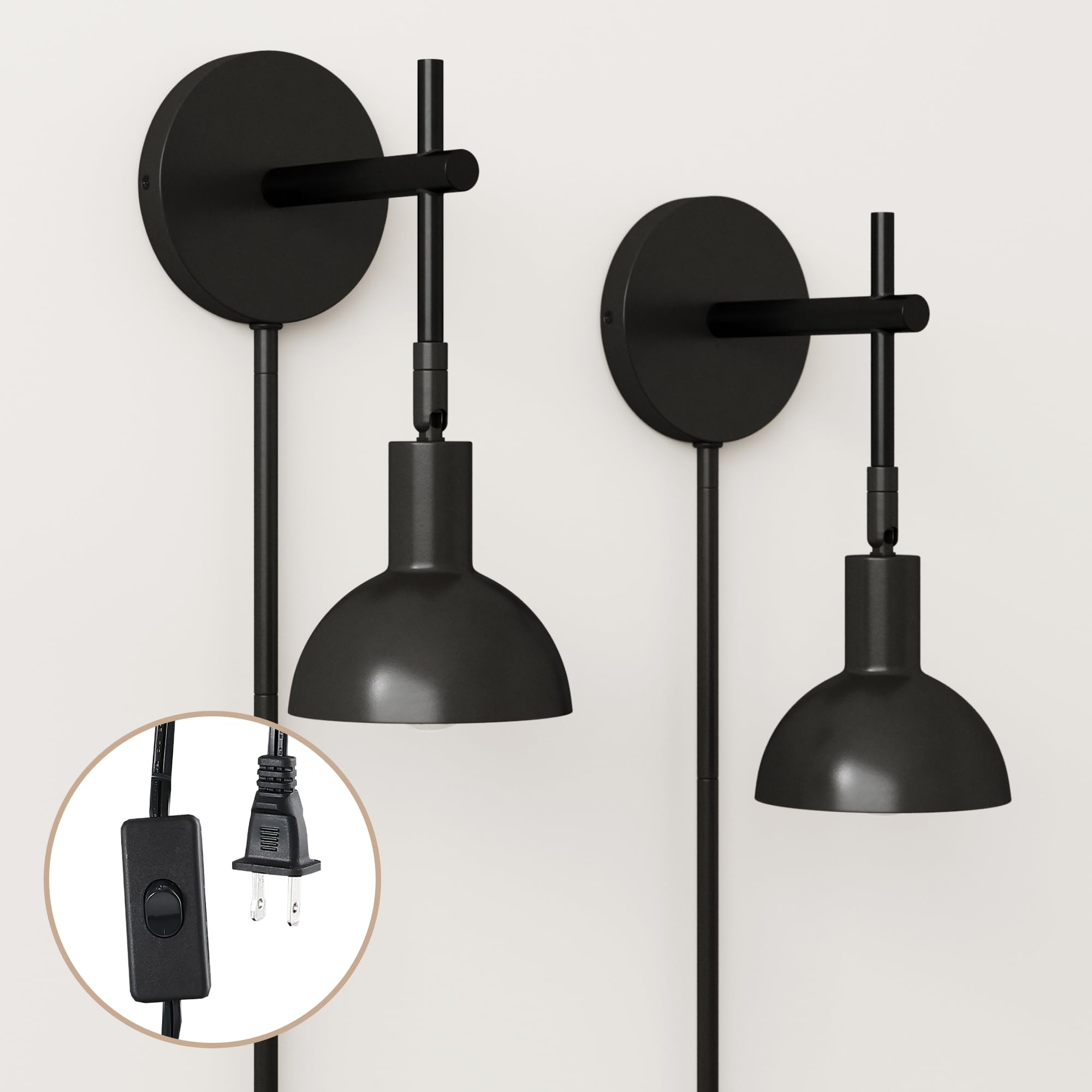 Nathan James Tamlin Wall Light Fixture, Wall Mounted 1-Light Lamp, Plugin Sconce with On/Off Switch for Living Room, Reading Nook or Bedroom, Vintage Brass/Matte Black