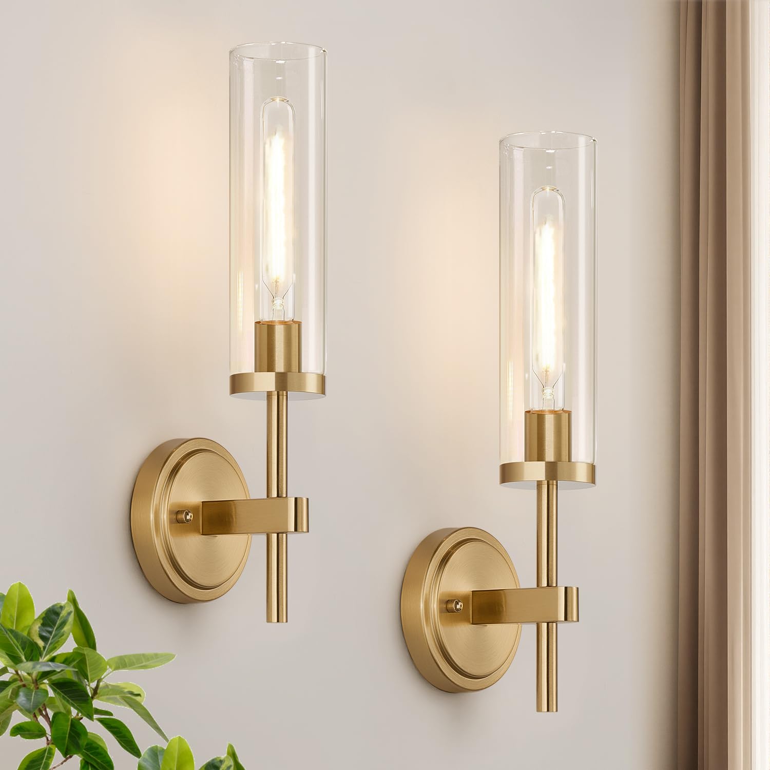 Hardwired Wall Sconces Set of Two, Matte Black Bathroom Sconces with Clear Glass, Modern Wall Light Fixtures for Bathroom Mirror Vanity, Living Room, Bedroom, Hallway, Stairway, Cabinet, Foyer