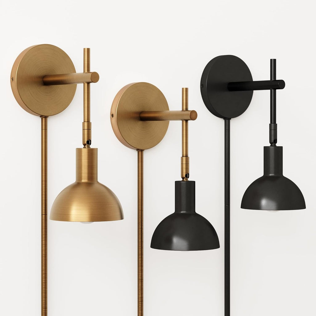 Nathan James Tamlin Wall Light Fixture, Wall Mounted 1-Light Lamp, Plugin Sconce with On/Off Switch for Living Room, Reading Nook or Bedroom, Vintage Brass/Matte Black