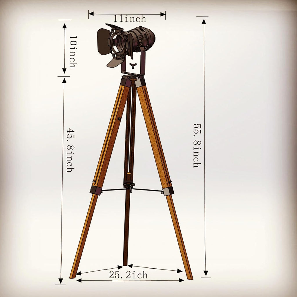 Industrial Tripod Floor Lamp for Living Room Weather Wood Standing Large Lighting Black Adjustable Cinema Metal Lampshade Studio Lights E27 Socket Retro Floor Light for Bedroom Office Reading
