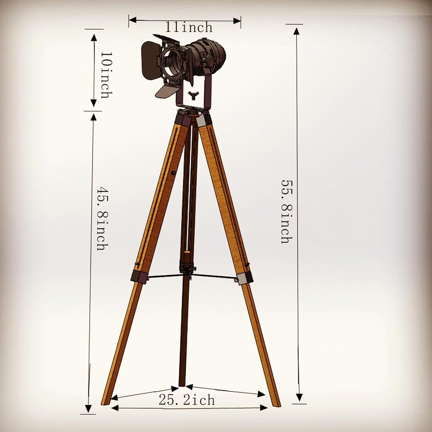 Industrial Tripod Floor Lamp for Living Room Weather Wood Standing Large Lighting Black Adjustable Cinema Metal Lampshade Studio Lights E27 Socket Retro Floor Light for Bedroom Office Reading