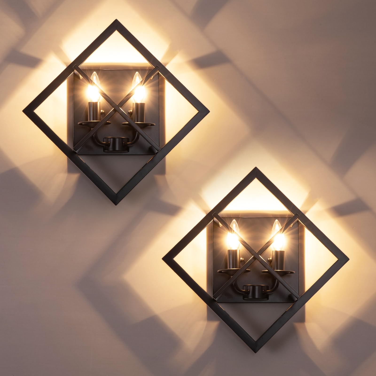 Farmhouse Wall Sconce with Black Finish & Wood Grain,Rustic Wall Sconces Indoor Wall Light Fixtures 17.8in for Stairway, Living Room, Bedroom, Bathroom (2 Light,E26 Base, No Bulbs)