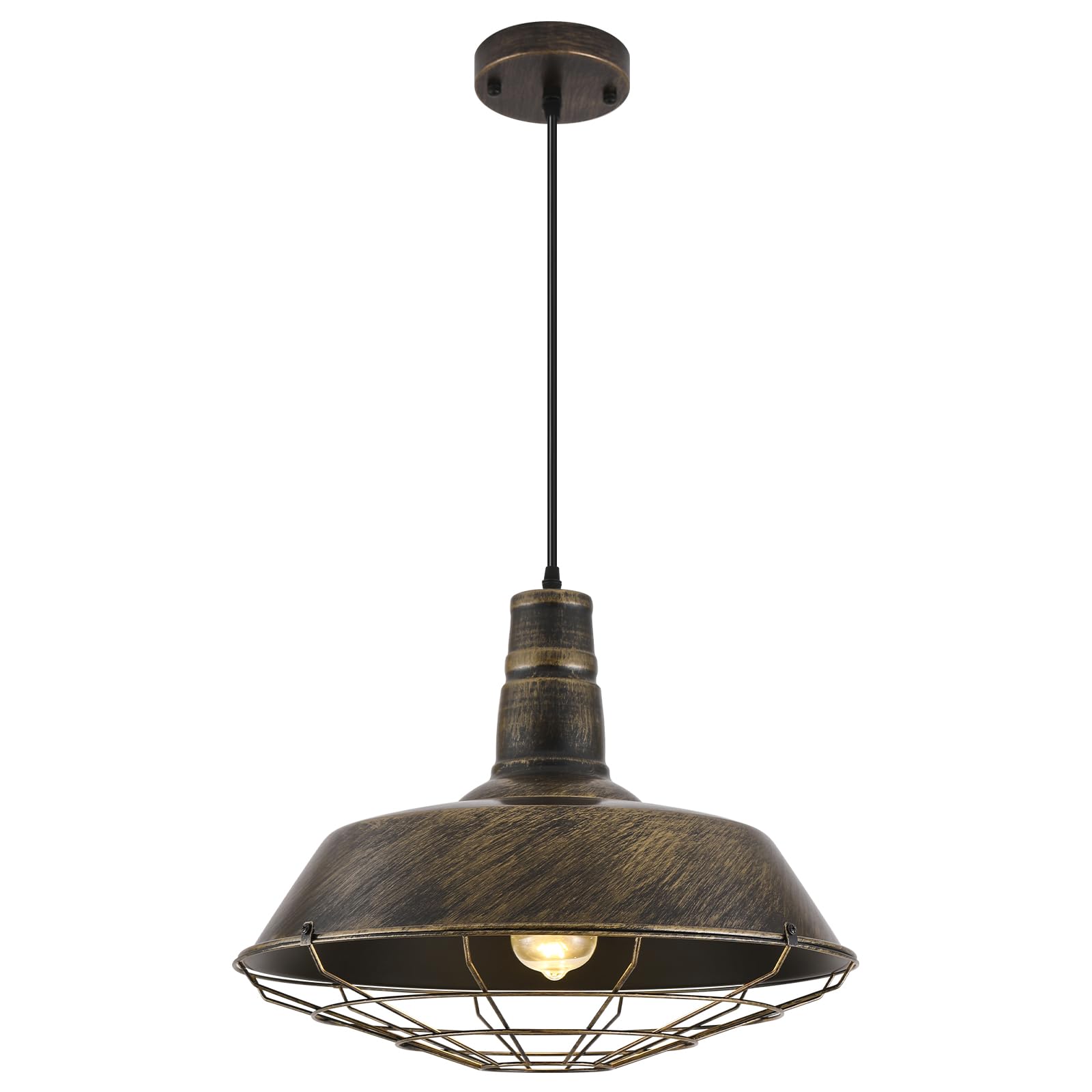 Brass Industrial Pendant Lights 2 Packs, 18.1 Inch Oversized Farmhouse Vintage Pendant Light, Black and Brass Barn Pendant Light with Wire Cage, Island Pendant Lights for Kitchen Warehouse