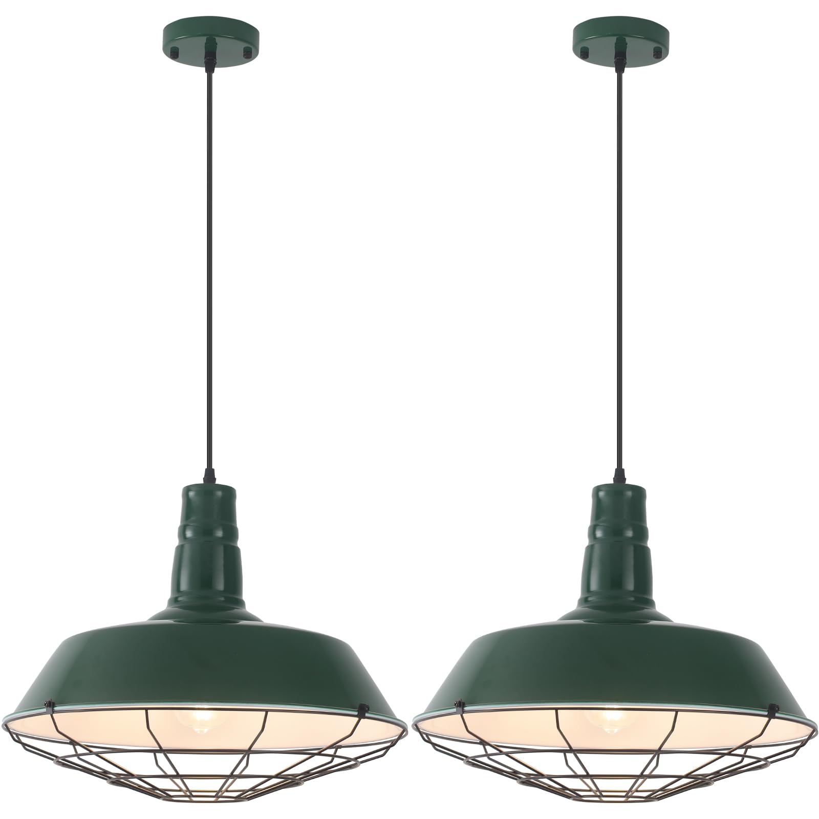 Brass Industrial Pendant Lights 2 Packs, 18.1 Inch Oversized Farmhouse Vintage Pendant Light, Black and Brass Barn Pendant Light with Wire Cage, Island Pendant Lights for Kitchen Warehouse