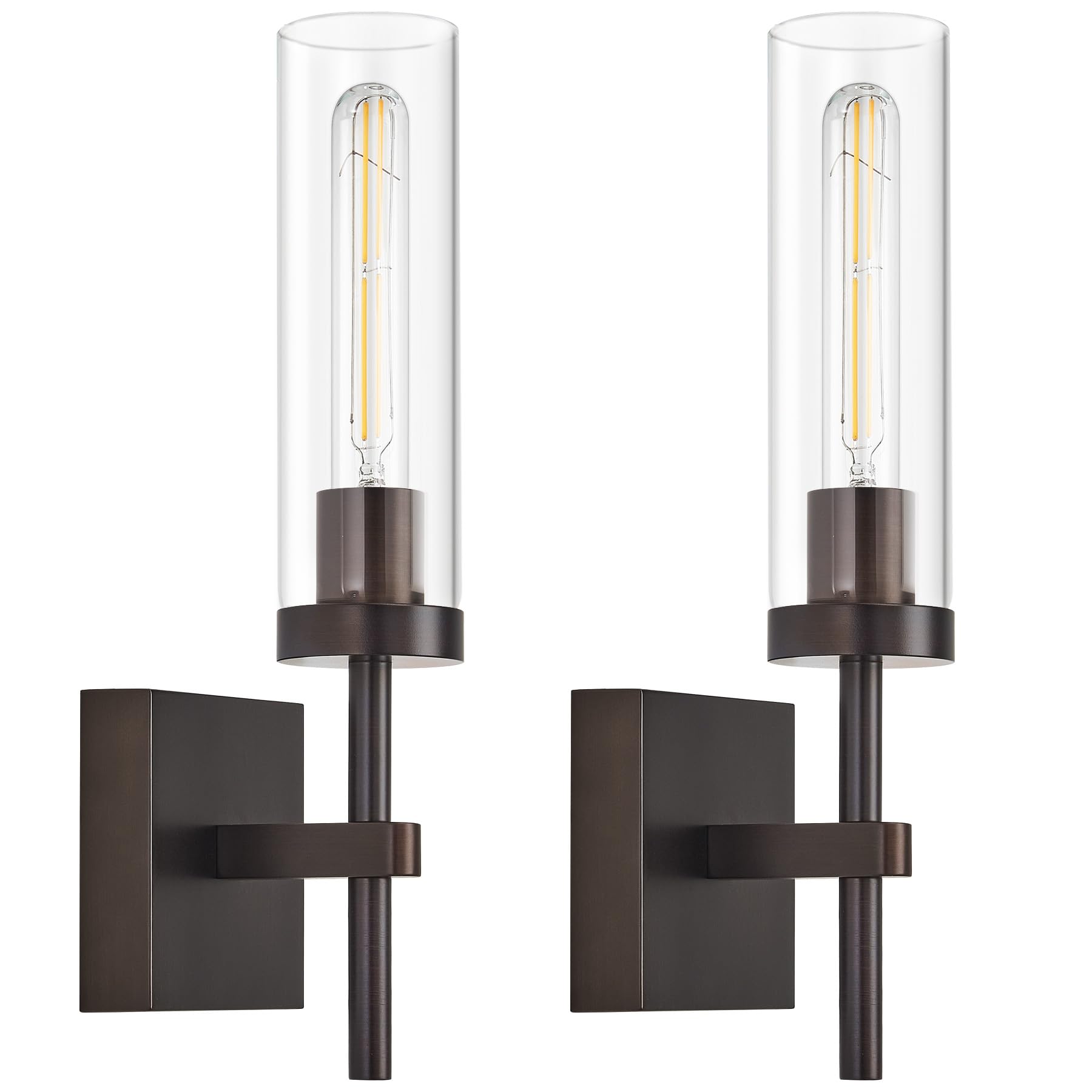 Hardwired Wall Sconces Set of Two, Bathroom Vanity Sconces Wall Lighting with Clear Glass Shade, Black and Gold Modern Farmhouse Wall Mount Lights for Mirror Bedroom Living Room Hallway Entryway