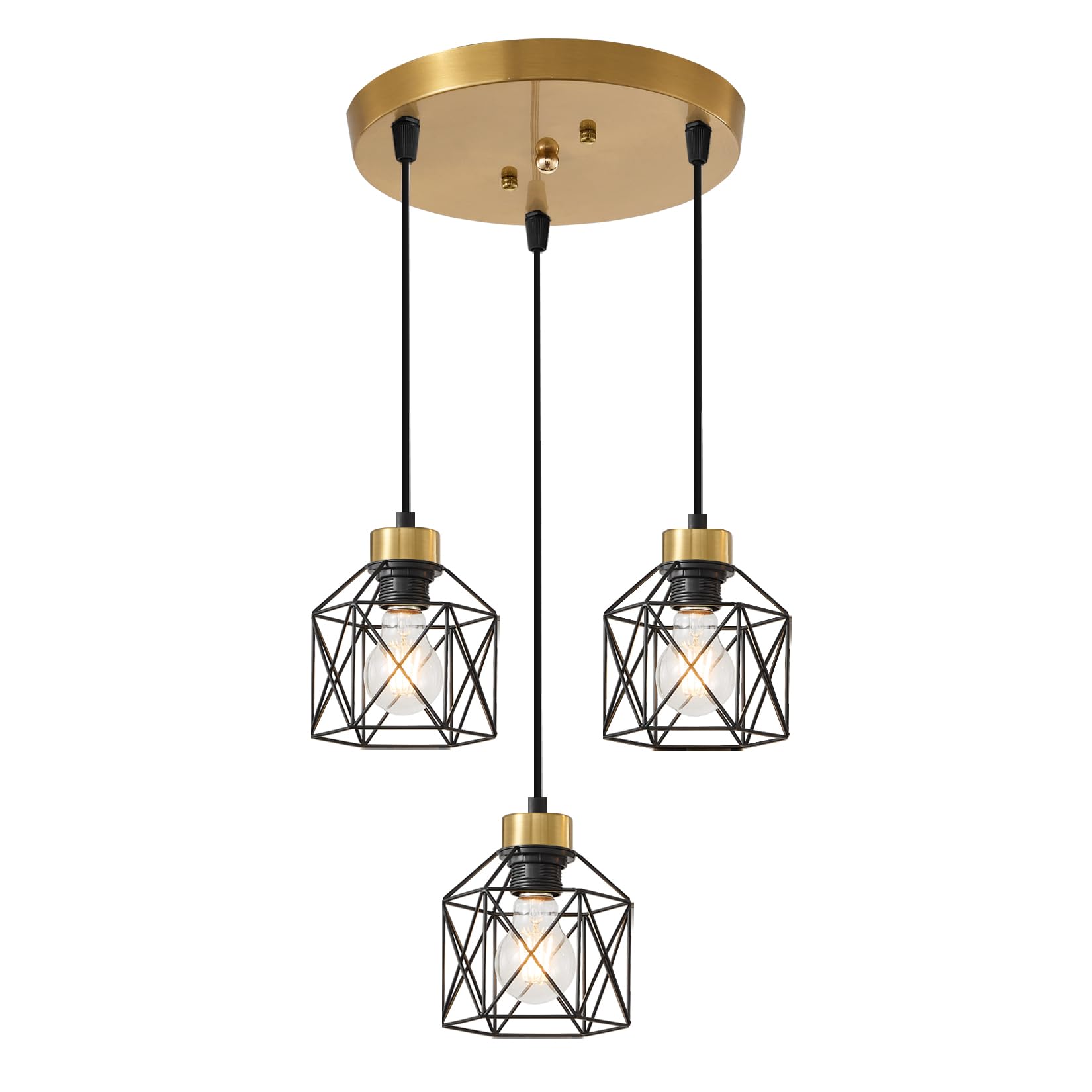 4-Light Hanging Pendant Light Fixtures, Farmhouse Kitchen Island Light Fixture, Industrial Hanging Pendant Lighting for Dining Room Bedroom Hallway, Black Metal Cage Pendant Lamp, E26 Base