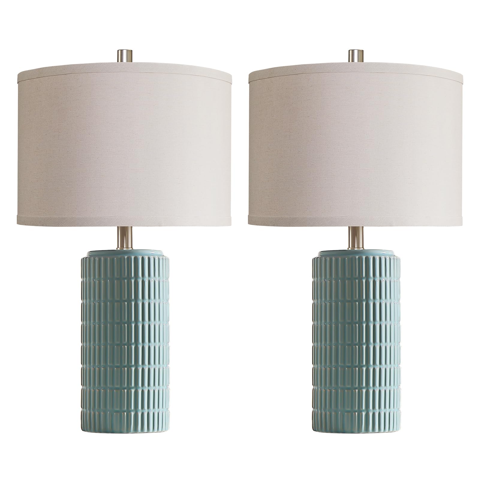 AIEAMPDO 23'' Set of 2 Modern Ceramic Table Lamps for Living Room Bedroom, Nightstand Farmhouse Beige White Desk Lamp for Bedside End Table Entryway, 2 LED Bulbs Included