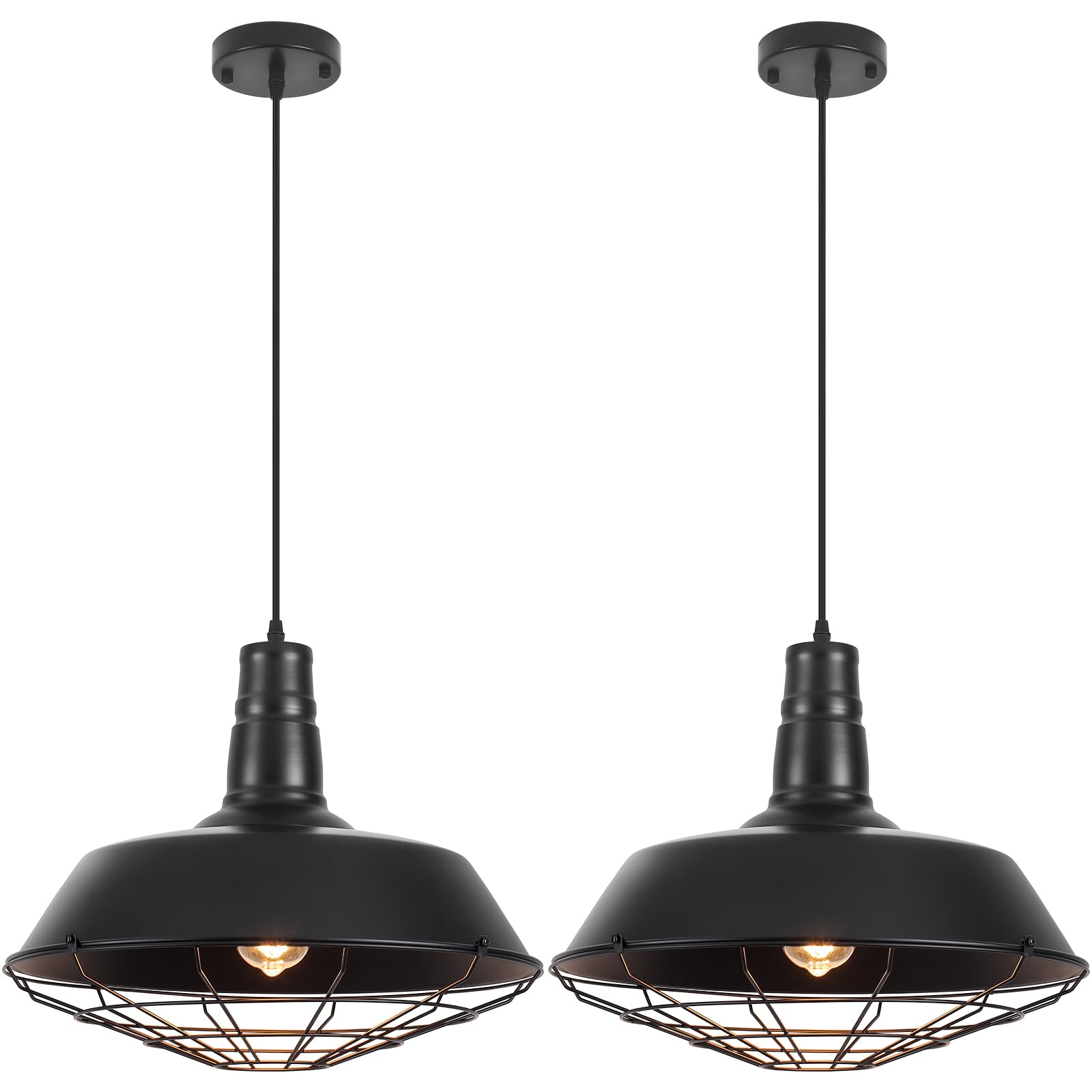 Brass Industrial Pendant Lights 2 Packs, 18.1 Inch Oversized Farmhouse Vintage Pendant Light, Black and Brass Barn Pendant Light with Wire Cage, Island Pendant Lights for Kitchen Warehouse
