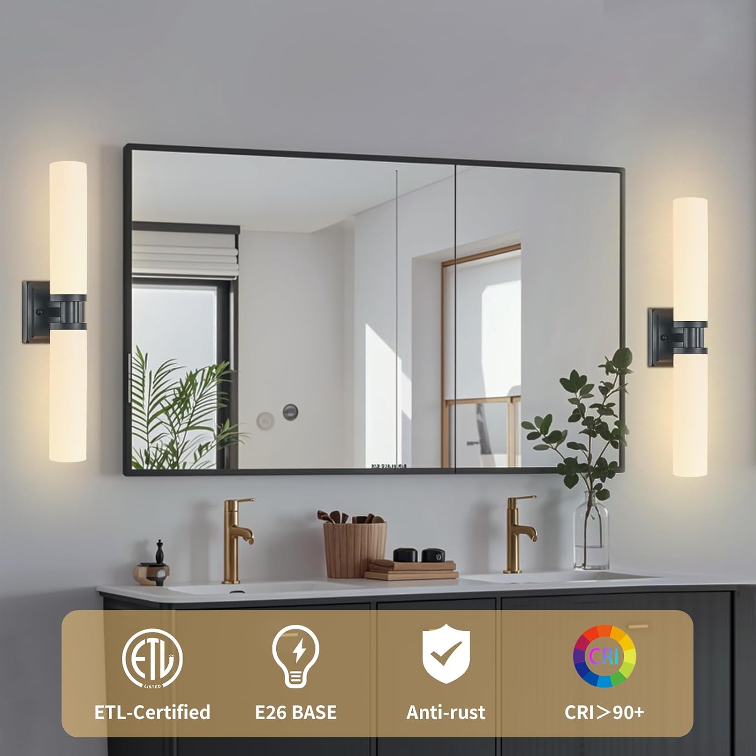 Black Wall Sconces Set of Two, Modern Bathroom Sconce with Frosted Glass, Hardwired Wall Light Fixtures for Bathroom Living Room Bedroom Hallway (Bulbs Not Included)