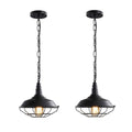 Industrial Pendant Lights 2 Pack Farmhouse Pendant Lights with Adjustable Chain, D10.2 Rustic Pendant Lighting Barn Black Metal Hanging Lights with Wire Cage for Kitchen Island Dining Room
