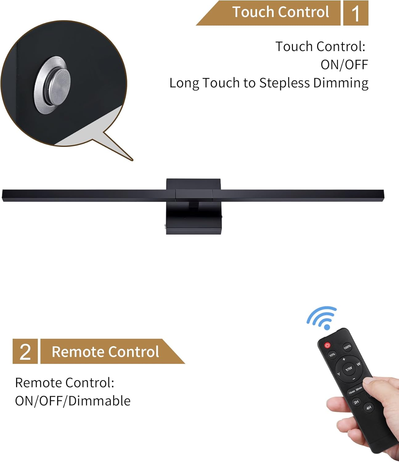 Rayogale Rechargeable Battery Operated Wall Sconce with Remote Control | Black 3000/4500/6000K Dimmable 8000mAh Wireless Wall Sconces Set of Two with Timer for Living Room, Bedroom, 24 Inch