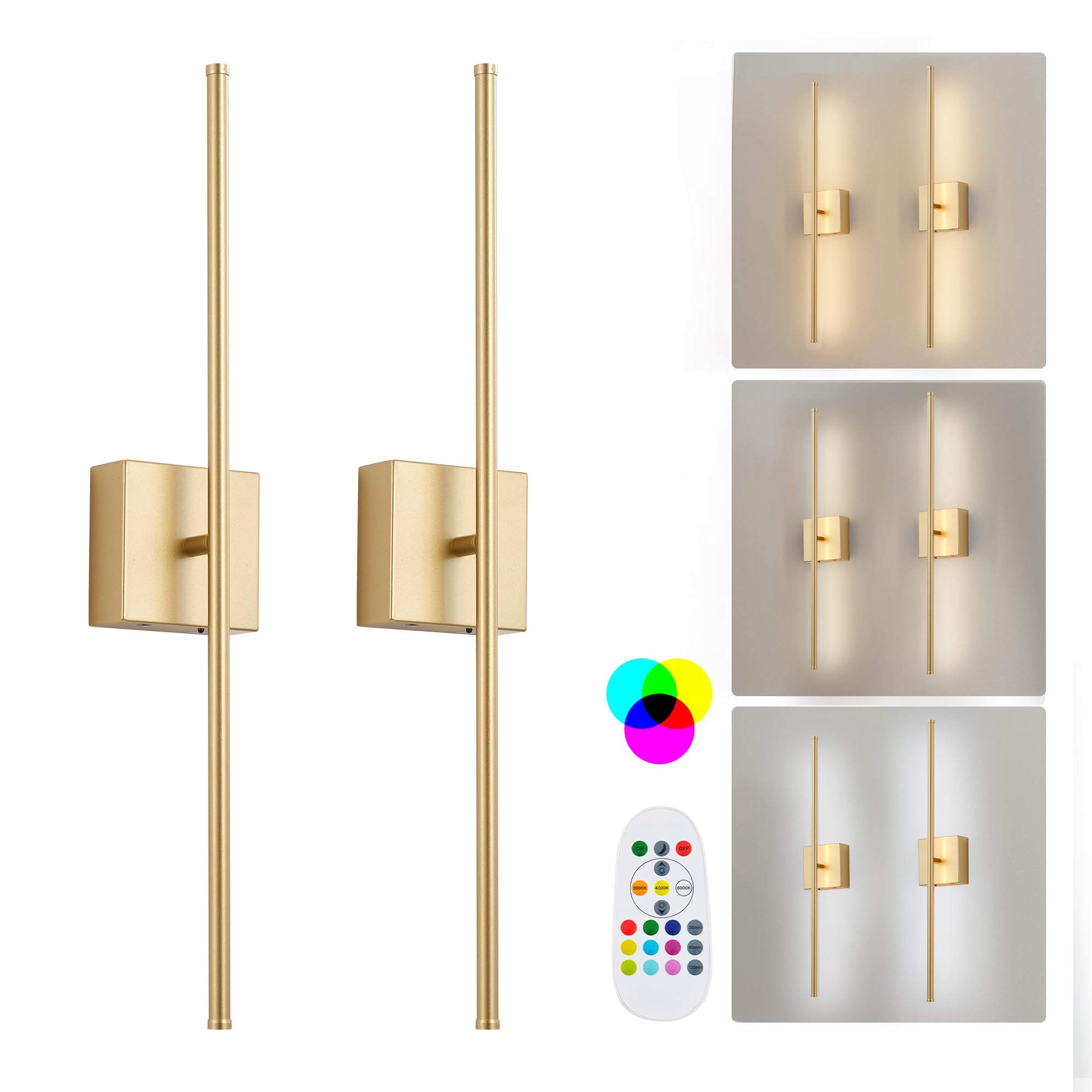 KARTOOSH 28.3 Inch Wall Sconces Battery Operated for Bedroom Hallway, Rechargeable Wireless Wall Lamp Set of 2, 3000K Warm White Dimmable Wall Light w/Remote Timer Memory Indoor Sconce Decor, Black