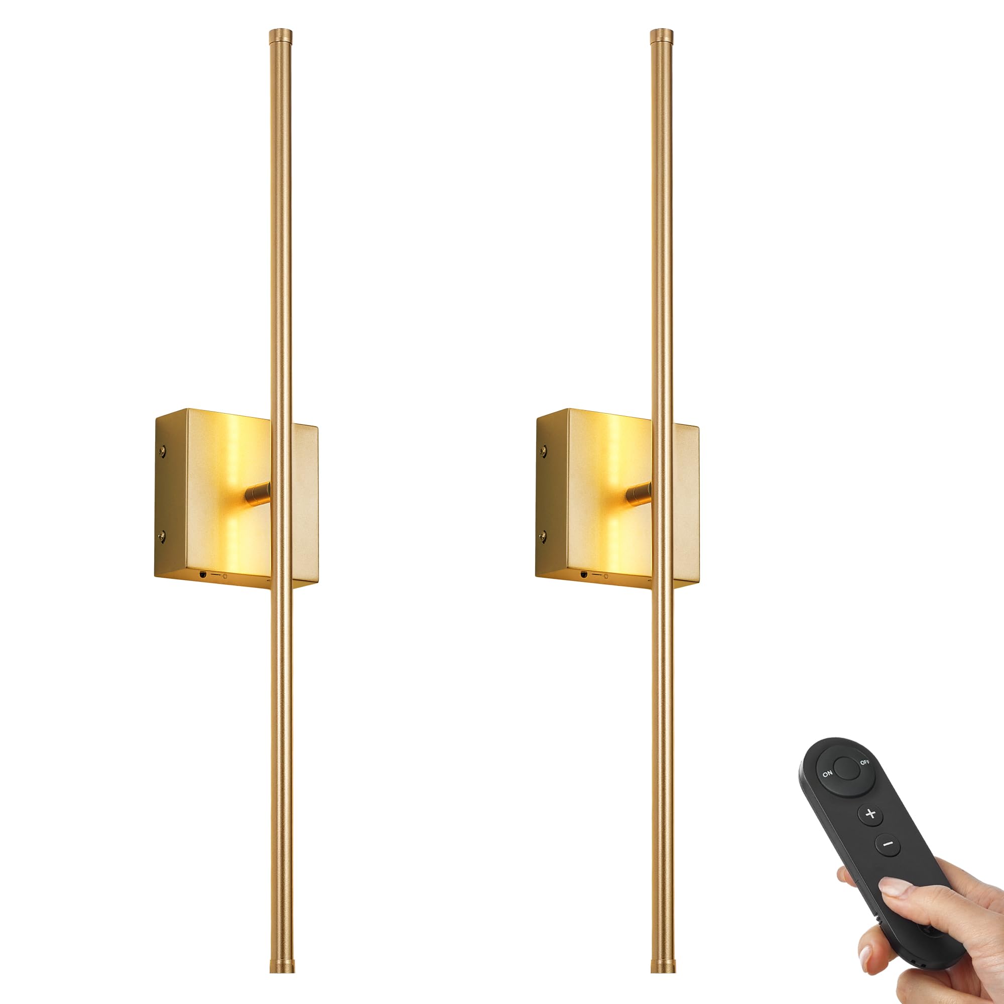 KARTOOSH 28.3 Inch Wall Sconces Battery Operated for Bedroom Hallway, Rechargeable Wireless Wall Lamp Set of 2, 3000K Warm White Dimmable Wall Light w/Remote Timer Memory Indoor Sconce Decor, Black