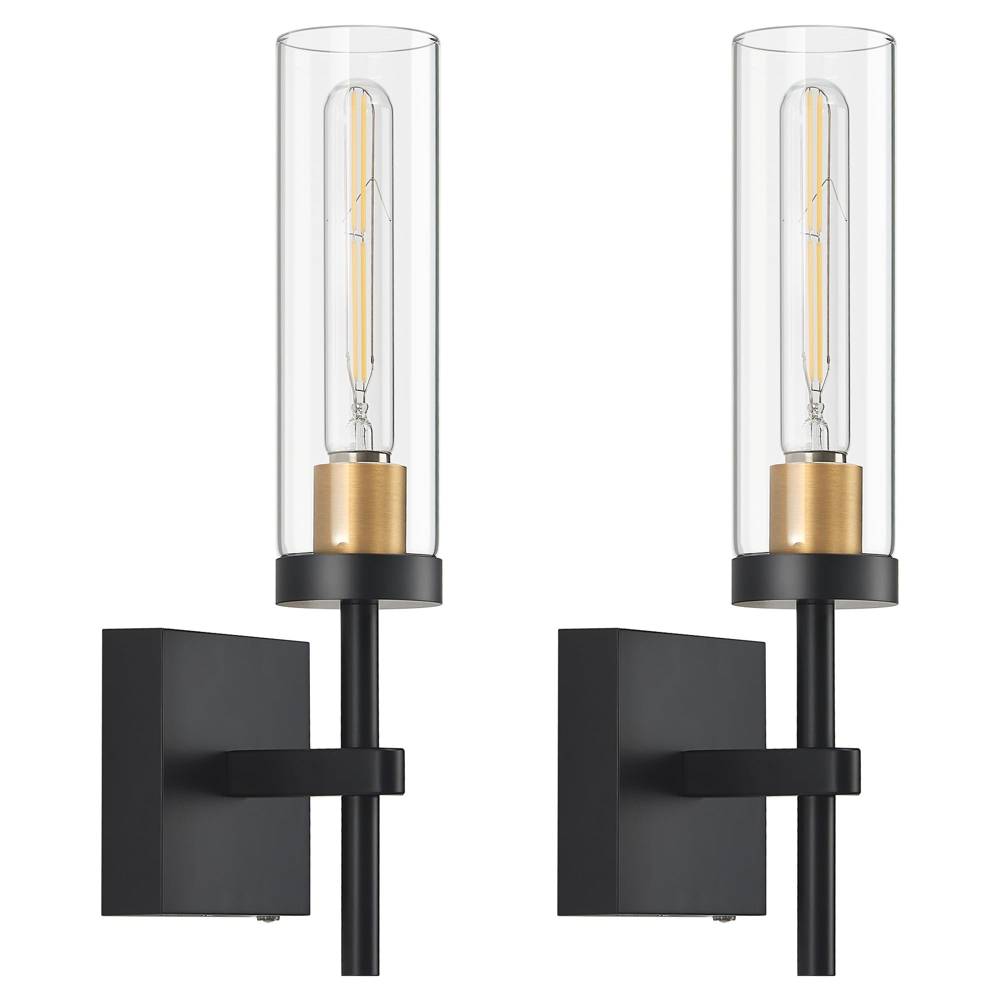 Hardwired Wall Sconces Set of Two, Bathroom Vanity Sconces Wall Lighting with Clear Glass Shade, Black and Gold Modern Farmhouse Wall Mount Lights for Mirror Bedroom Living Room Hallway Entryway