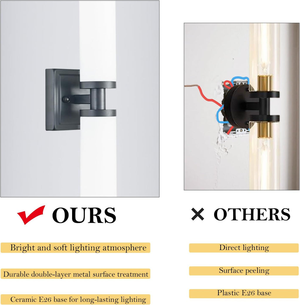 Black Wall Sconces Set of Two, Modern Bathroom Sconce with Frosted Glass, Hardwired Wall Light Fixtures for Bathroom Living Room Bedroom Hallway (Bulbs Not Included)