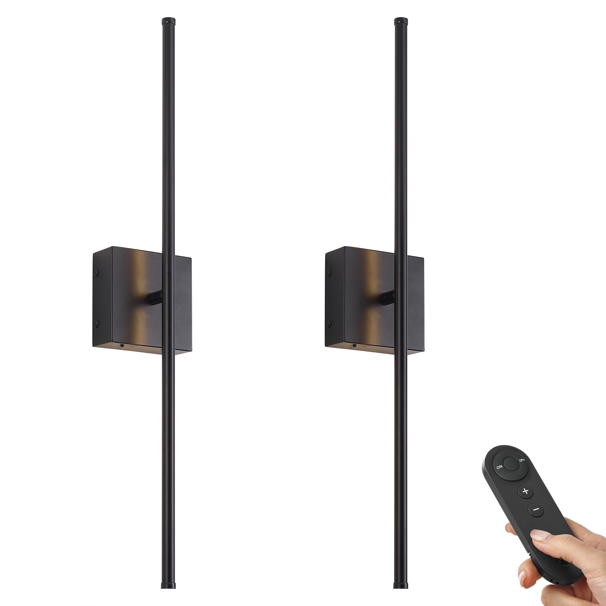 KARTOOSH 28.3 Inch Wall Sconces Battery Operated for Bedroom Hallway, Rechargeable Wireless Wall Lamp Set of 2, 3000K Warm White Dimmable Wall Light w/Remote Timer Memory Indoor Sconce Decor, Black