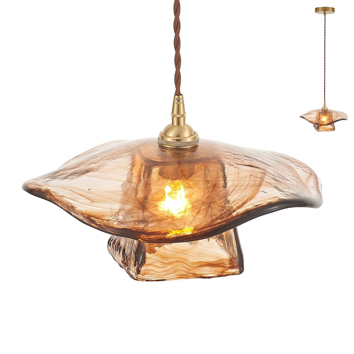 YLONG-ZS Vintage Plug in Pendant Light,Boho Hanging Lamp Plug in Pulley Green Glass Pendant Lamp,Modern Walnut Color Wood Hanging Light for Kitchen Island, Bedroom, Dining Room, Living Room