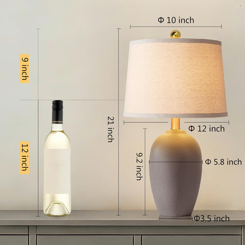 AIEAMPDO 21'' Set of 2 Farmhouse Ceramic Small Table Lamps for Living Room Bedroom, Nightstand Rustic Brown Desk Lamp for Bedside End Table Entryway, 2 LED Bulbs Included
