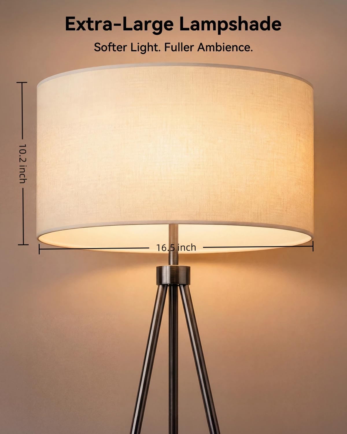JOOFO Tripod Floor Lamp with Remote Control, Stepless Dimmable Tall Floor Lamp with Fabric Shade, Acrylic Bubble & Metal Pole Design, Modern Standing Lamp for Living Room Bedroom, Brushed Black