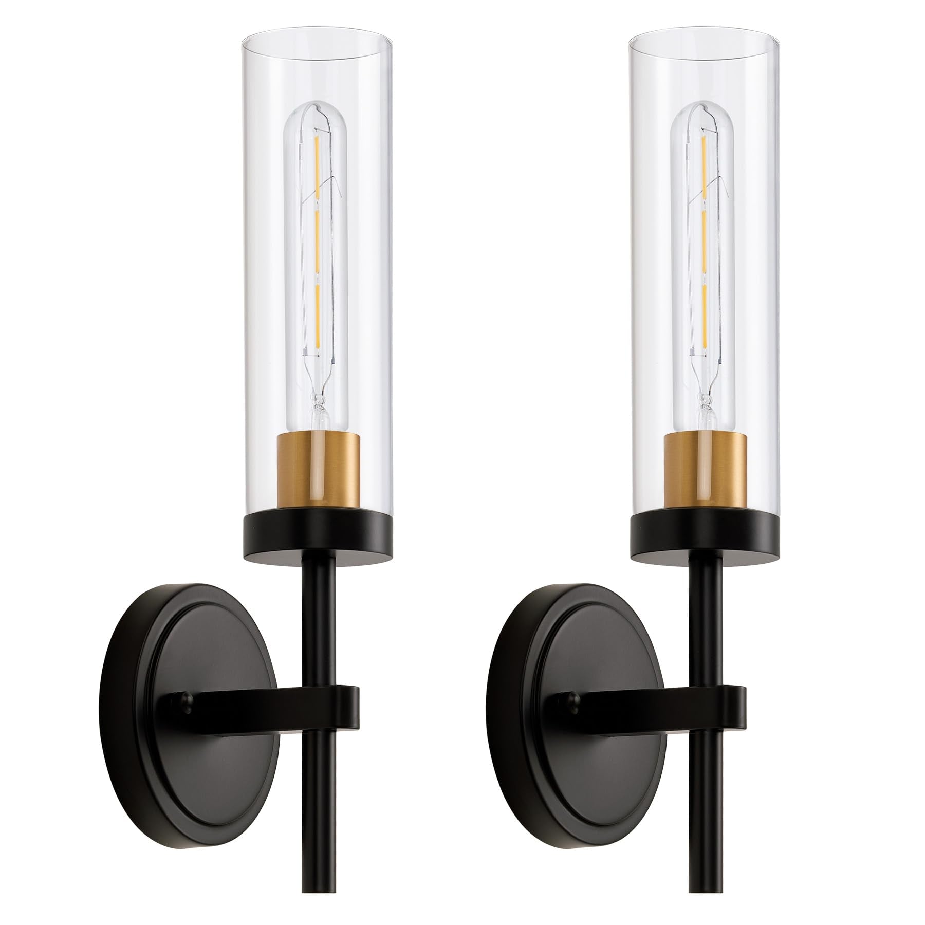 Hardwired Wall Sconces Set of Two, Bathroom Vanity Sconces Wall Lighting with Clear Glass Shade, Black and Gold Modern Farmhouse Wall Mount Lights for Mirror Bedroom Living Room Hallway Entryway