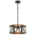 4-Light Large Rustic Farmhouse Plug in Pendant Light Fixture with Adjustable Chain, Dimmable Switch, 20 inch Oak Wood and Metal Cage Hanging Lamp for Dining Room Living Room Farmhouse Entry, Black