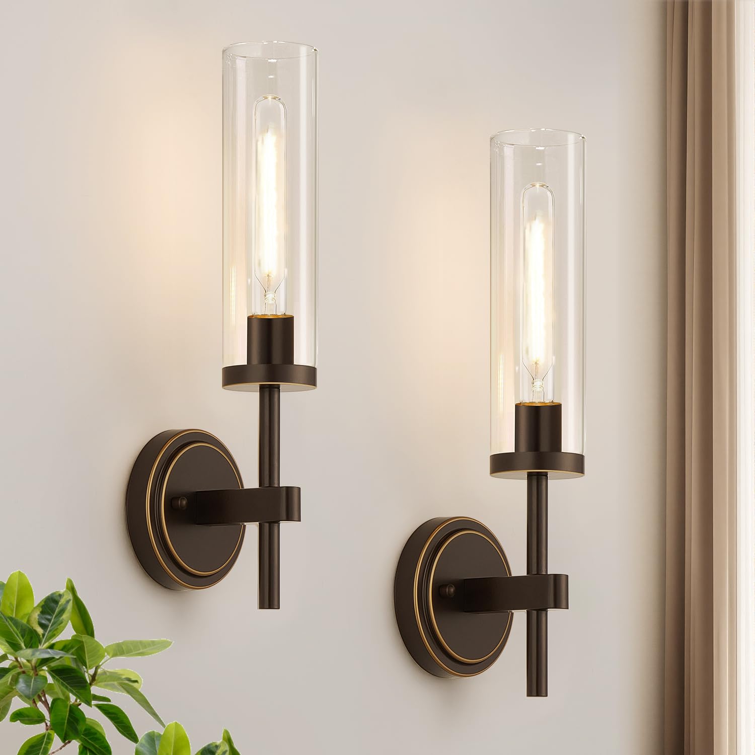Hardwired Wall Sconces Set of Two, Matte Black Bathroom Sconces with Clear Glass, Modern Wall Light Fixtures for Bathroom Mirror Vanity, Living Room, Bedroom, Hallway, Stairway, Cabinet, Foyer