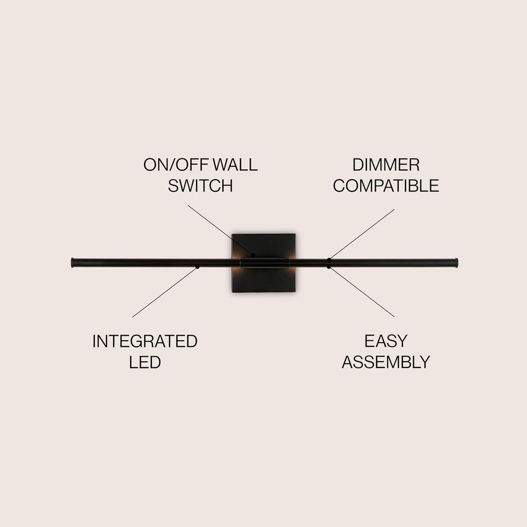 JONATHAN Y 28" Black Modern Dimmable Integrated LED Wall Sconce, Metal Vanity Light for Bathroom Mirror Bedroom Hallway, Sleek Hardwired Wall Lamp Fixture, 3000K (JYL7022C)