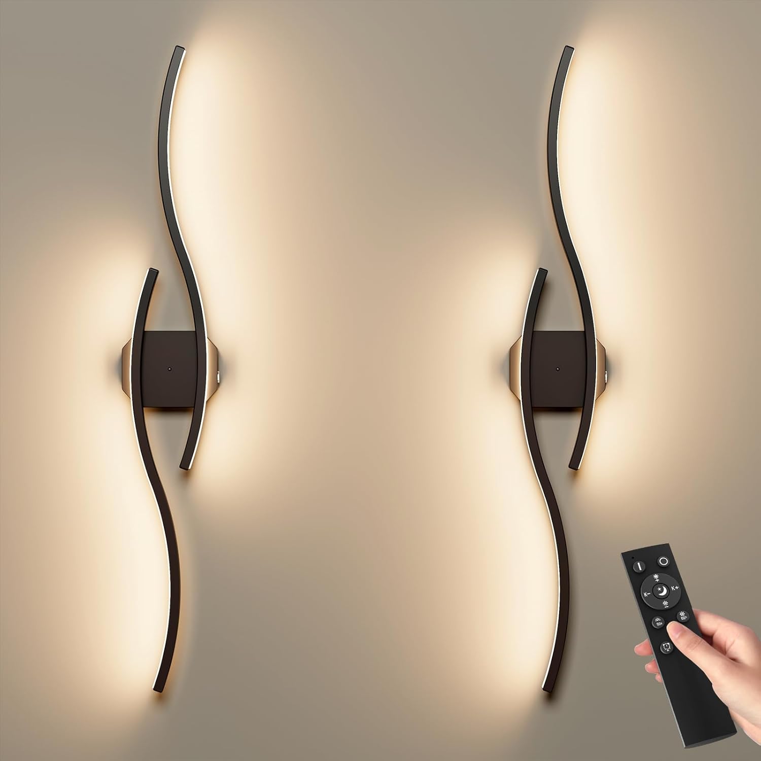 hunhun Battery Operated Wall Sconces Set of Two, Wireless Wall Sconce with Remote Control, Black Rechargeable Sconces 3000K-6500K, RGB Dimmable Wall Lights for Living Room, Hallway, Bedroom (2 Pack)