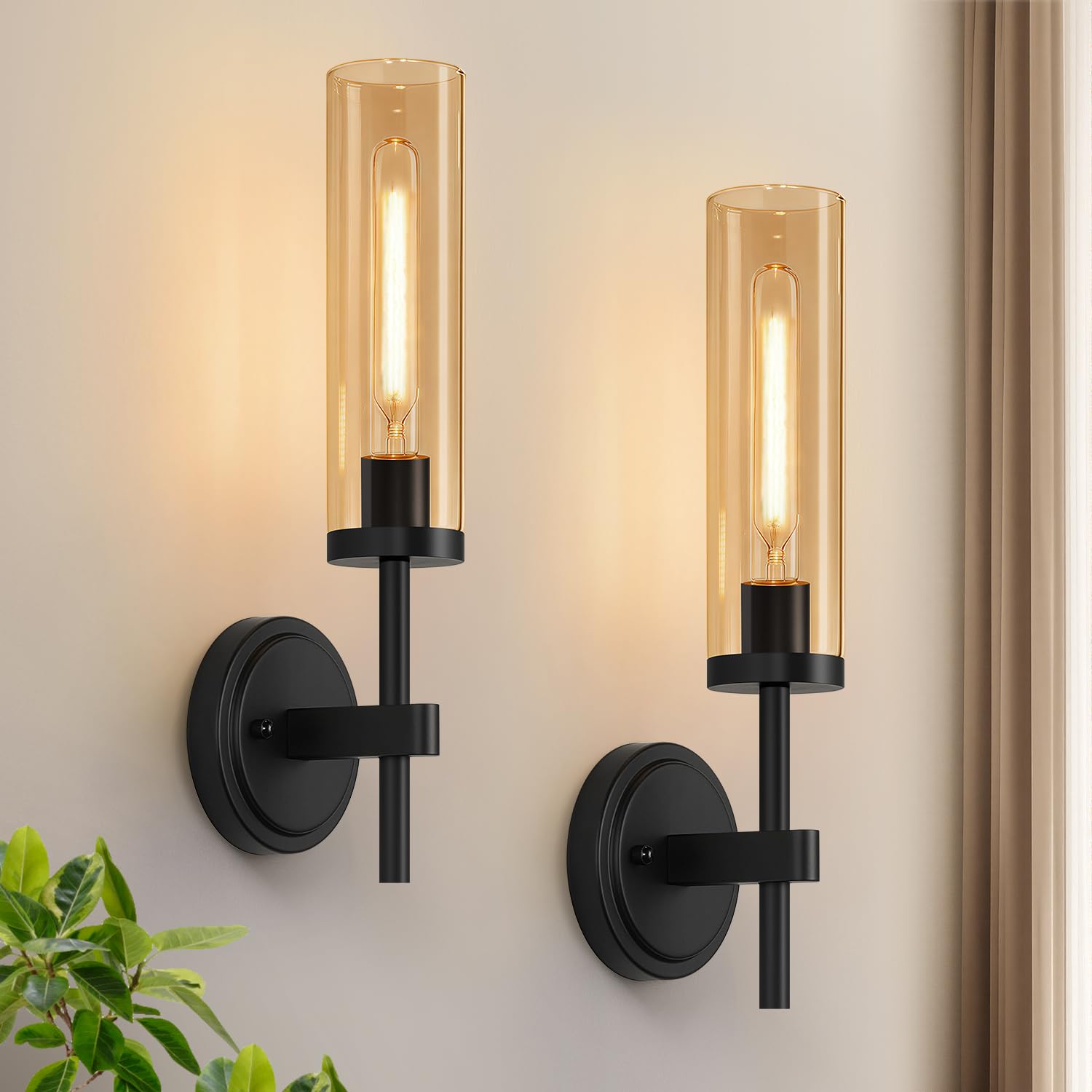 Hardwired Wall Sconces Set of Two, Matte Black Bathroom Sconces with Clear Glass, Modern Wall Light Fixtures for Bathroom Mirror Vanity, Living Room, Bedroom, Hallway, Stairway, Cabinet, Foyer